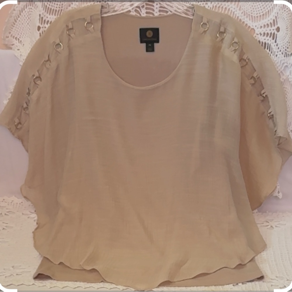 JM Collection Beige Layered Tank O-Ring Detail Sleeves Gauzy Top Blouse Sz PM - Picture 12 of 12